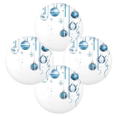 Imagem de Wassud Jogo americano conjunto de 4 tapetes redondos de bola de Natal para cozinha e jantar tapetes laváveis decoração de mesa 39 cm