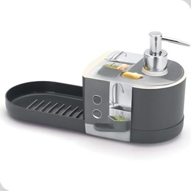 Imagem de Porta Detergente e Sabonete Líquido Preto com Dispenser e Suporte para Bucha – Organizador de Pia Cozinha e Banheiro