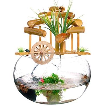 Imagem de Fonte de bambu esculturas de água estátuas decoração de casa artes artesanato bomba de fonte feita à mão para interior exterior jardim presentes de casamento, fontes interiores e cachoeiras decoração