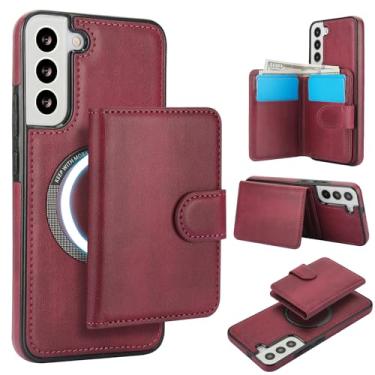 Imagem de Carteira removível para Samsung Galaxy S21 FE compatível com Magsafe capa de carregamento sem fio com suporte para cartão, compartimento para dinheiro, suporte 2 em 1 à prova de choque (vinho tinto)
