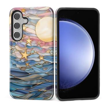 Imagem de DAIZAG Capa para Samsung Galaxy S25 Plus, linda capa de telefone para meninas e mulheres, resistente a arranhões, à prova de choque, vitral, pastel, estrelas, lua