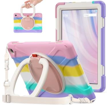 Imagem de Nova capa para tablet Fire HD 10 e Fire HD 10 Kids Pro (13ª geração, versão 2023), capa infantil resistente à prova de choque, suporte giratório/alça de transporte (rosa colorido)