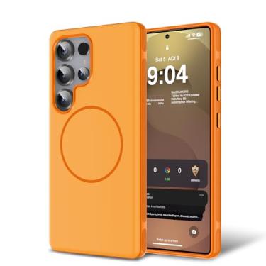 Imagem de BPOASE Capa de telefone magnética para Samsung Galaxy S25 Ultra, [compatível com Magsafe] [proteção total da câmera] Capa de telefone ultrafina antiarranhões à prova de choque - laranja