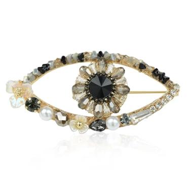 Imagem de YYBONNIE Broche de olho turco com corrente de cascata de strass, broche de lapela boêmio para festa de casamento, corpete de olho vintage feito à mão, Large, Latão Resina, Zircônia cúbica