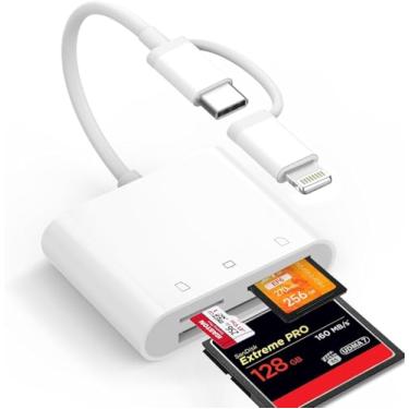 Imagem de [Certificado Apple MFi] Leitor de cartão SD para iPhone 17 16 15 14 13 12 11, adaptador de cartão de memória USB C e Lightning com compartimentos compactos Flash/CF/SD/MicroSD compatível com iPad