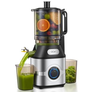 Imagem de QCen Espremedor a frio, calha de alimentação de 14 cm de largura, máquina de suco de mastigação lenta para frutas e vegetais inteiros, fácil de limpar, prata