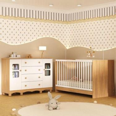 Imagem de Berço 3 em 1 para Colchão 130x60cm com Cômoda 2 Portas 4 Gavetas Luna 