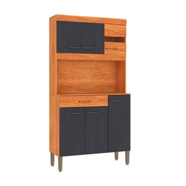 Imagem de Cozinha Compacta Carla 6 Portas 1 Gaveta Cinamomo e Grafite