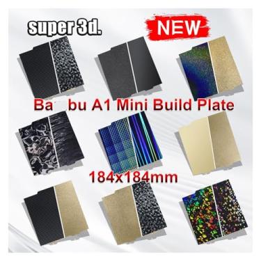 Imagem de Mini placa de construção A1 - folha PEI de aço com mola de 184x184 mm, superfície dupla lisa e texturizada, material H1H PEY PEO PET PEI compatível com impressora Bambulabs A1 Mini 3D(Kit 1)
