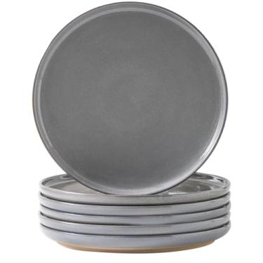 Imagem de Tikooere Conjunto de 6 pratos de jantar de cerâmica, grés, 25 cm, seguro para micro-ondas, lava-louças e forno, pratos de sobremesa de porcelana para massas, saladas e bifes, presente de Natal, prato