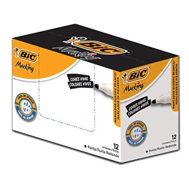 Imagem de Pincel Marcador de Quadro Branco BIC Marking Preto, Recarregável, Ponta Redonda, 904400, 12 Unidades