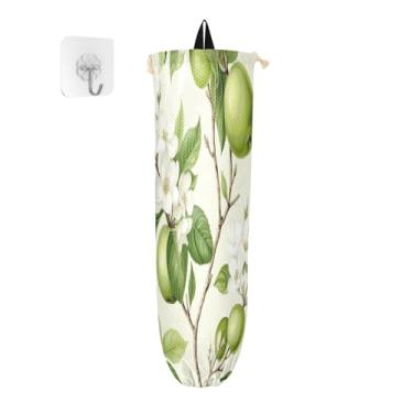 Imagem de Porta-sacos plásticos de frutas frescas verdes em ramo natural, bolsa organizadora de parede, suporte de sacola de compras de plástico