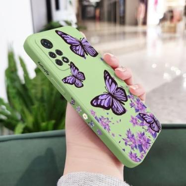 Imagem de Capa de celular com borboletas roxas para Xiaomi Redmi Note 14, 13, 12, 12S, 11, 11S, 10, 10A, 10T, 10S, 9T, 9, 8, 7 Pro Plus, 10C, 9T, 4G e 5G, verde claro, para Note 11 Pro 5G