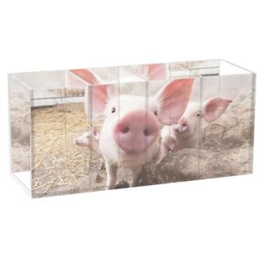 Imagem de TSENQUE Porta-lápis decorativo personalizado para mesa, silhueta de porco, marcador de carne de porco, suporte artístico, copo de papelaria de acrílico para porta-canetas