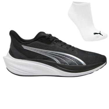 Imagem de Kit Tênis Puma Darter Pro e Meia, 42, Preto, Branco, Masculino