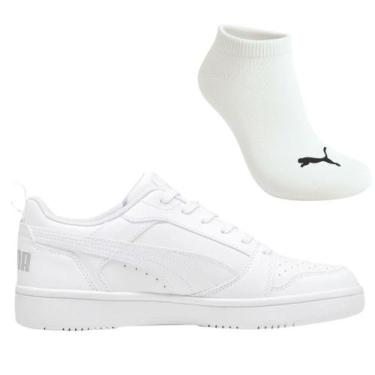 Imagem de Kit Tênis Puma Rebound V6 Low Original E Meia, 41, Branco, Masculino