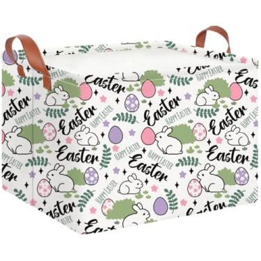 Imagem de CLOCOR Cesta De Páscoa Retangular Verde Vazia, Armazenamento À Prova D'Água Com Alças, Decoração Quarto (Ovo Coelho)