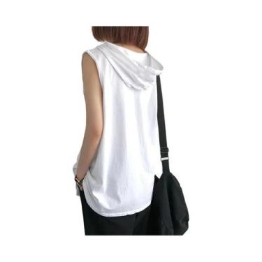 Imagem de Camiseta Regata Solta Com Capuz, Decote Redondo, Cor Sólida, Tamanho G