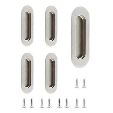 Imagem de Ulifestar Pacote com 5 puxadores de porta de armário, puxadores de gaveta de cozinha de aço inoxidável, puxador de descarga de dedo plano embutido, ferragens para porta de celeiro deslizante com
