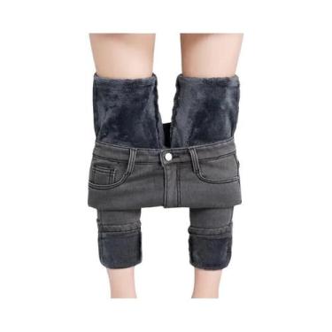 Imagem de Calças Jeans Femininas Térmicas De Inverno Com Stretch, Quentes, Forra