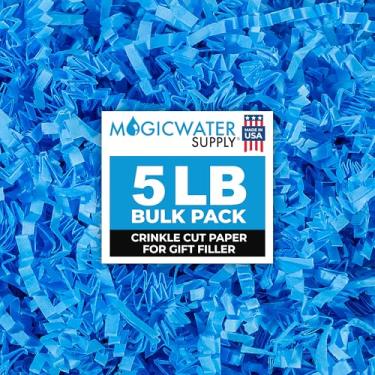 Imagem de Papel de corte enrugado MagicWater para cestas de presente - 2,3 kg - azul claro - perfeito para enchimento de papel desfiado, enchimento de cestas, caixas de presente, presentes de dama de honra