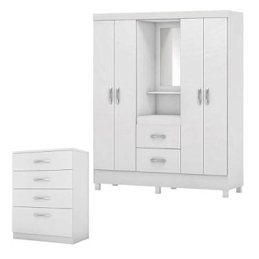 Imagem de Cômoda Astral e Guarda Roupa Casal Lord Branco Flex - Demóbile