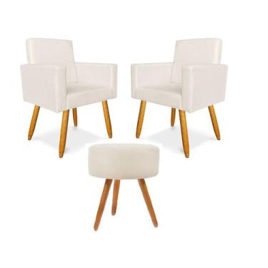 Imagem de Kit 2 Poltrona Nina com Puff Redondo para Recepção Escritório Consultó