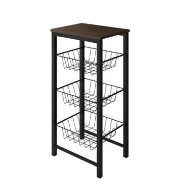 Imagem de Fruteira de Chão Cozinha Montada Aço Preto Tampo Amendoa Roma - Impéri