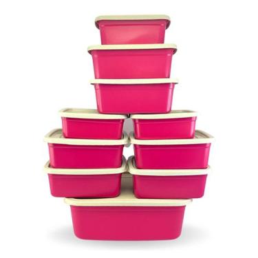 Imagem de Kit 10 Pote Plástico Cozinha Vasilha Retangular Porta Mantimentos Com 