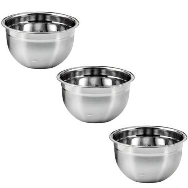 Imagem de Kit 3 Tigelas Mixing Bowl De Inox Redondo 26cm Para Preparo Cozinha Sa