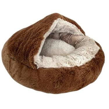 Imagem de CAMA PET PLUSH TOCA NUVEM COBERTA FECHADA CAMINHA COM COBERTURA PELUCIADA CASINHA FORMATO DONUT IGLU(TOFFEE,G (60CM))