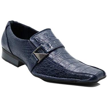 Imagem de Enzo Romeo Santcro sapato masculino estampado de crocodilo elástico sem cadarço com fivela sapato moderno é meio tamanho grande, Azul marinho, 8