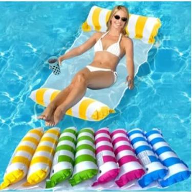 Imagem de Boia de Piscina Inflável com Rede Flutuante 120×80cm - Colchão de Água Reclinável, Confortável para Lazer Aquático, Ideal para Piscina, Praia e Clube (cor aleatória,1)