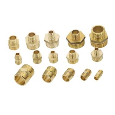 Imagem de Encaixe pneumático de tubo de latão 1/20.3 cm 1/10.2 cm 3/20.3 cm 1/5.1 cm 3/10.2 cm 2.5 cm macho X macho mudança sextavada tubo conector adaptador acoplador (DN8 para DN20)