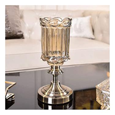 Imagem de Vaso de vidro leve de luxo para sala de estar, arranjo de flores, decoração de mesa de jantar, garrafa verde hidropônica transparente, para quarto, vaso de cristal, decoração de vasos de flores (B)