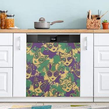 Imagem de ATTX Máscara Mardi Gras capa magnética para lava-louças | Adesivo decorativo de eletrodomésticos de 58 x 66 cm para armários domésticos e eletrodomésticos (242)