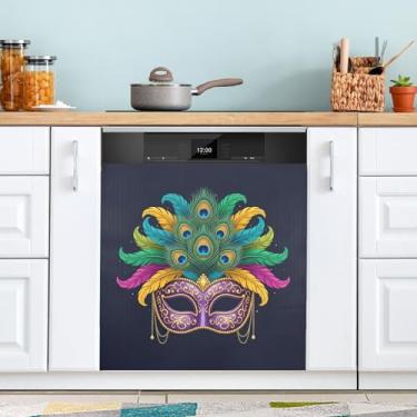 Imagem de ATTX Máscara Mardi Gras capa magnética para lava-louças | Adesivo decorativo de eletrodomésticos de 58 x 66 cm para armários domésticos e eletrodomésticos (300)