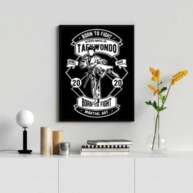 Imagem de Quadro Taekwondo Decorativo 45x34cm - Vidro e Moldura Branca
