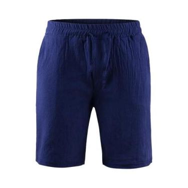 Imagem de Bermudas Masculinas De Verão Em Algodão E Linho Respirável, Cor Sólida