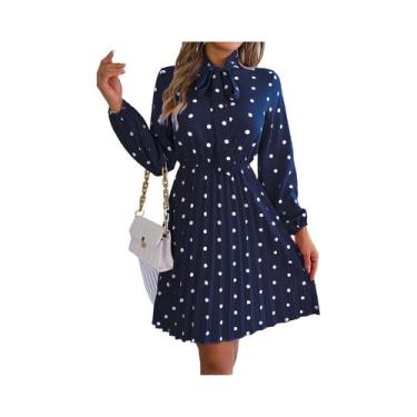 Imagem de Vestido Mini Elegante Com Mangas Longas E Estampa De Poá, Com Laço, Pr
