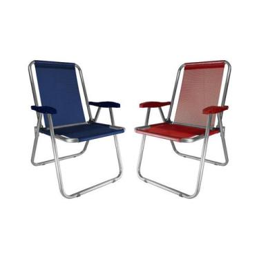 Imagem de Kit 2 Cadeira Max Alumínio Praia Piscina Camping Até 140 Kg Azul Marin