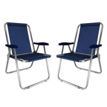 Imagem de Kit 2 Cadeira Max Alumínio Praia Piscina Camping Até 140 Kg - Zaka, Az