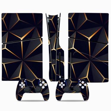 Imagem de Adesivo de película compatível com PS5 Slim Disc, capa protetora de vinil para console e controle sem fio (Golden Line)
