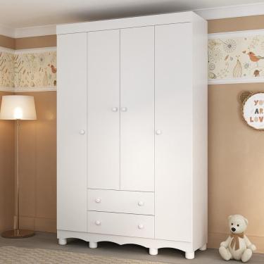 Imagem de Guarda-roupa Infantil 122cm 4 Portas E 2 Gavetas Dengo Multimóveis Mp4438 Branco Branco