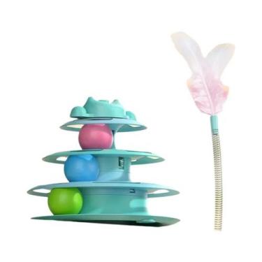 Imagem de Gira-Gira Interativo Para Gatos Com 4 Camadas De Penas, Bola De Brinqu