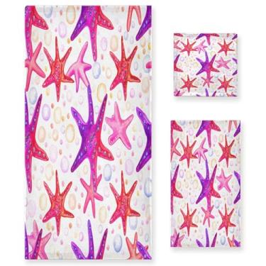 Imagem de xigua Conjunto de toalhas de banheiro em aquarela estrela do mar absorvente macio 3 peças toalha de banho toalha de mão toalhas decorativas para banheiro, academia, hotel, praia, piscina