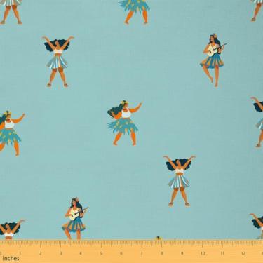 Imagem de Tecido de estilo havaiano da The Yard Tecido de decoração humana tribal de desenho fofo para crianças, adolescentes e adultos, estilo boho exótico, tema de férias de verão, tecido para cortina e