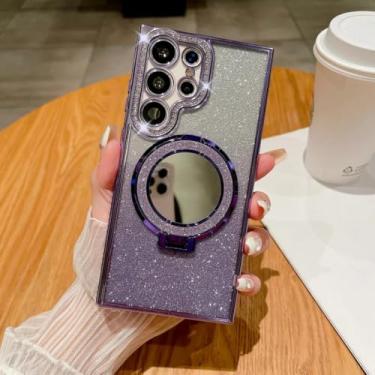 Imagem de Capa com suporte magnético espelhado para celular Samsung Galaxy S25 S24 Ultra S23 S22 Plus (para Samsung A55/Roxo)