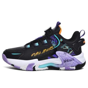 Imagem de Floette Tênis de basquete masculino com sistema de cadarço BOA Fashion Graffiti Tênis de cano alto masculino antiderrapante com amortecimento atlético, A001, 42