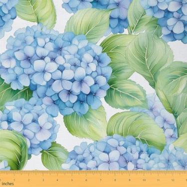 Imagem de Tecido Aquarela Flores Azuis por Yard Wild Blooming Tie Dye Tecido Estampa Floral para Crianças Adolescentes Adultos Jardim Botânico Ao Ar Livre Folhas Tecido para Decoração de Quarto e Estofamento